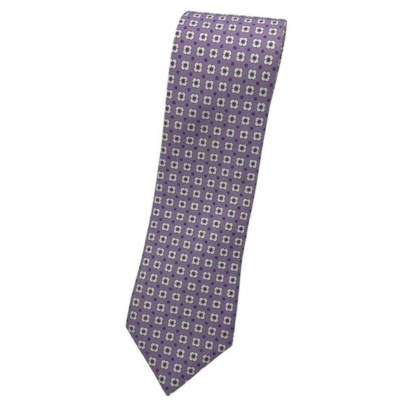 ROBERT TALBOTT Men's Silk Necktie DESIGNER Purple Geometric Floral W:3.2" EUC